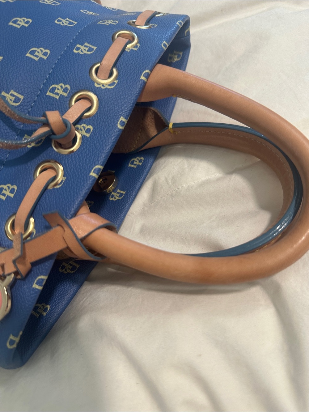 Dooney & Bourke Mini Blue and Tan Logo Satchel - Picture 7 of 10